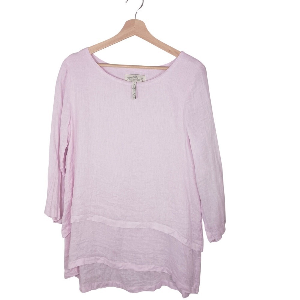 Crown Linen Designs 100% Linen Tunic Top XS Pink Lagenlook Made in Ukraine